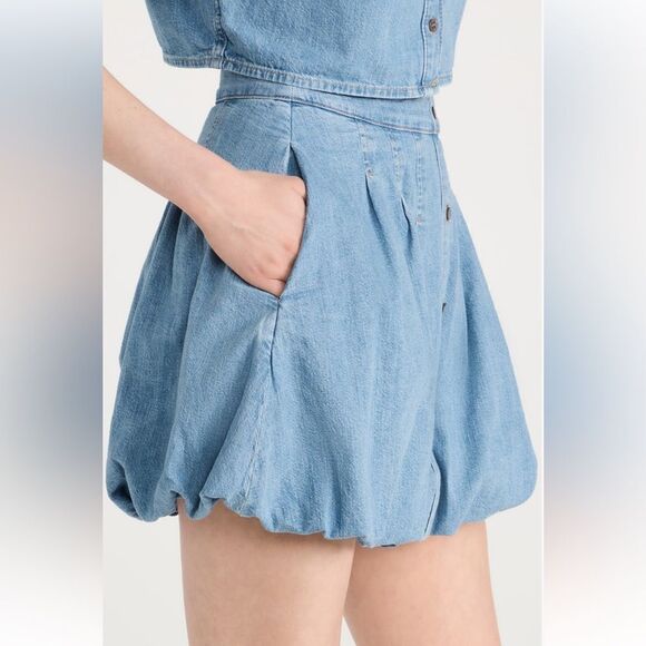 NWT Jonathan Simkhai Standard Denim Bubble Hem Mini Skirt Large Vatia - Picture 7 of 10